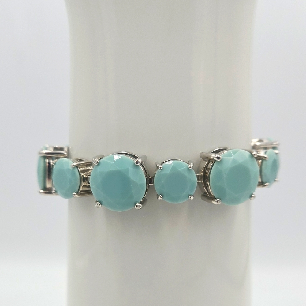Faceted Turquoise Stone Silver-Tone Stretch Bracelet